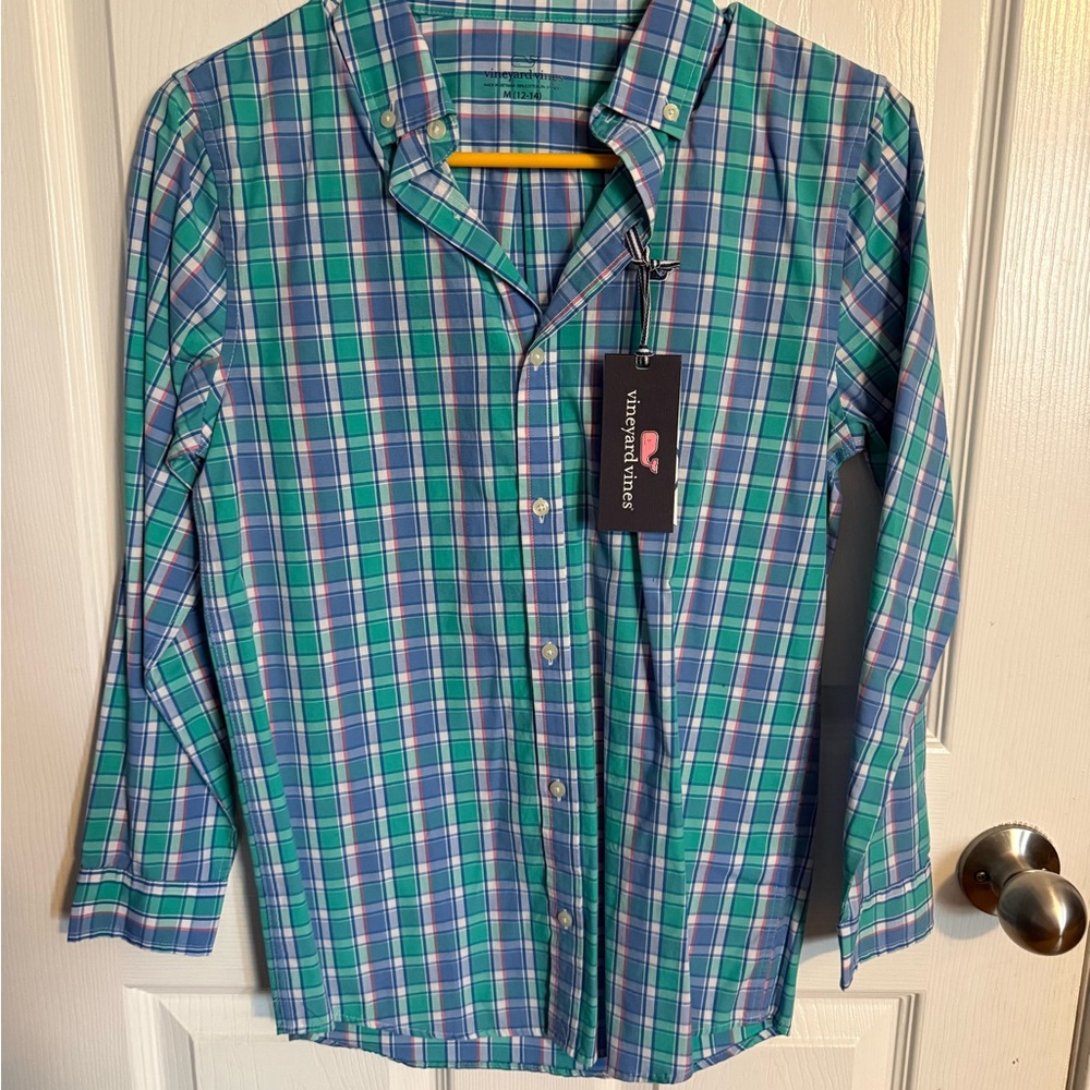 Vineyard Vines Green & Blue Plaid Button-Down Shirt